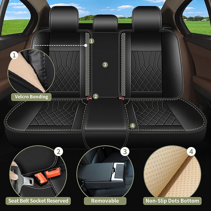 Full Set Car Seat Covers for Subaru Outback 2010-2023 2025 2026: Breathable Perforated Leather Seat Cover (Black)