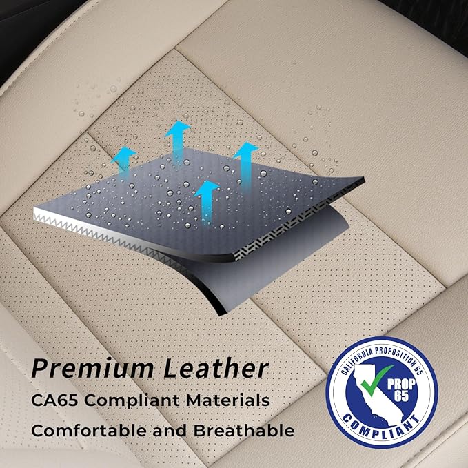 coverdream Rav4 Seat Covers Custom Fit for 2019-2025 Toyota RAV4 LE,XLE,XLE Premium,Limited SUV,Fully Covered,Luxury Waterproof Leather Car Seat Protector(Full Set,Beige)