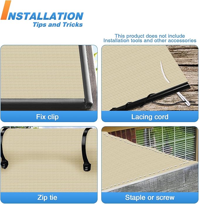 TANG Sun Shade Fabric Roll 8'x12' Shade Cloth for Garden Beige HDPE Mesh Shading Pergola Cover Replacement Canopy, 95% Blockage Sunshades for Outdoor Patio Backyard Plant