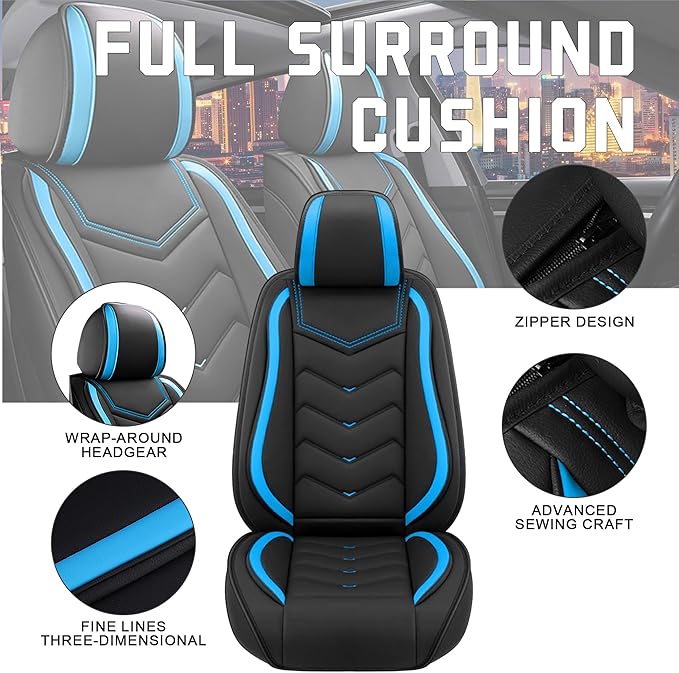 CTDS Car Seat Covers for Nissan Sentra 2000-2026, Stylish Sport Seat Cover, Premium Nappa Leather Car Seat Cover. Automobile Seat Covers Sets.(Standard 2 Seats/Black Blue)