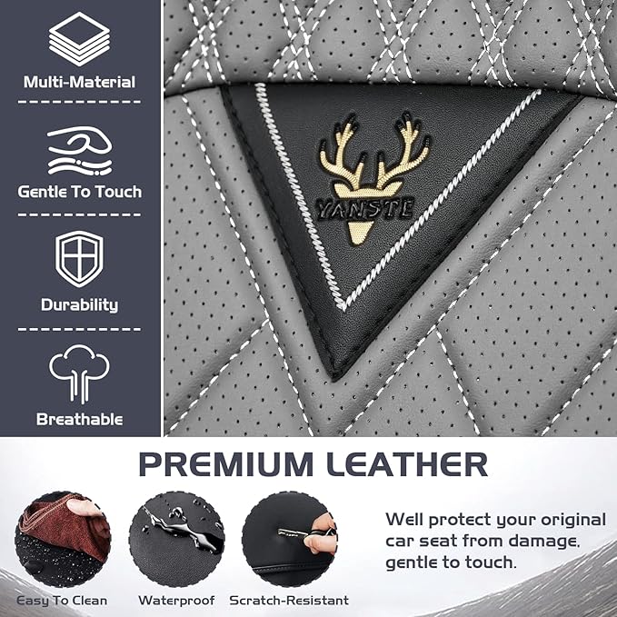 Truck Seat Covers for Ford F250 2011-2026, Waterproof Premium Leather Full Coverage Car Seat Cover, Muscle Sport Style Auto Interior Seat Cover Sets (Front Set/Black Gray)