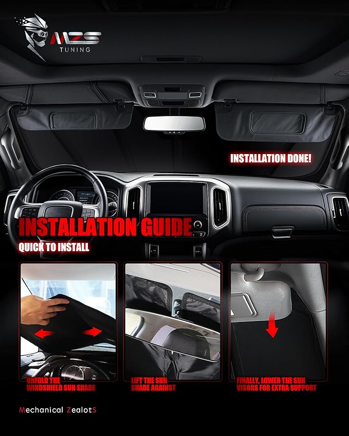MZS Windshield Sun Shade Compatible with FJ Cruiser 2007-2014, Foldable Car Sun Shade Shield with Storage Pouch, Front Window Visor Sunshade Accessories for Interior Protector