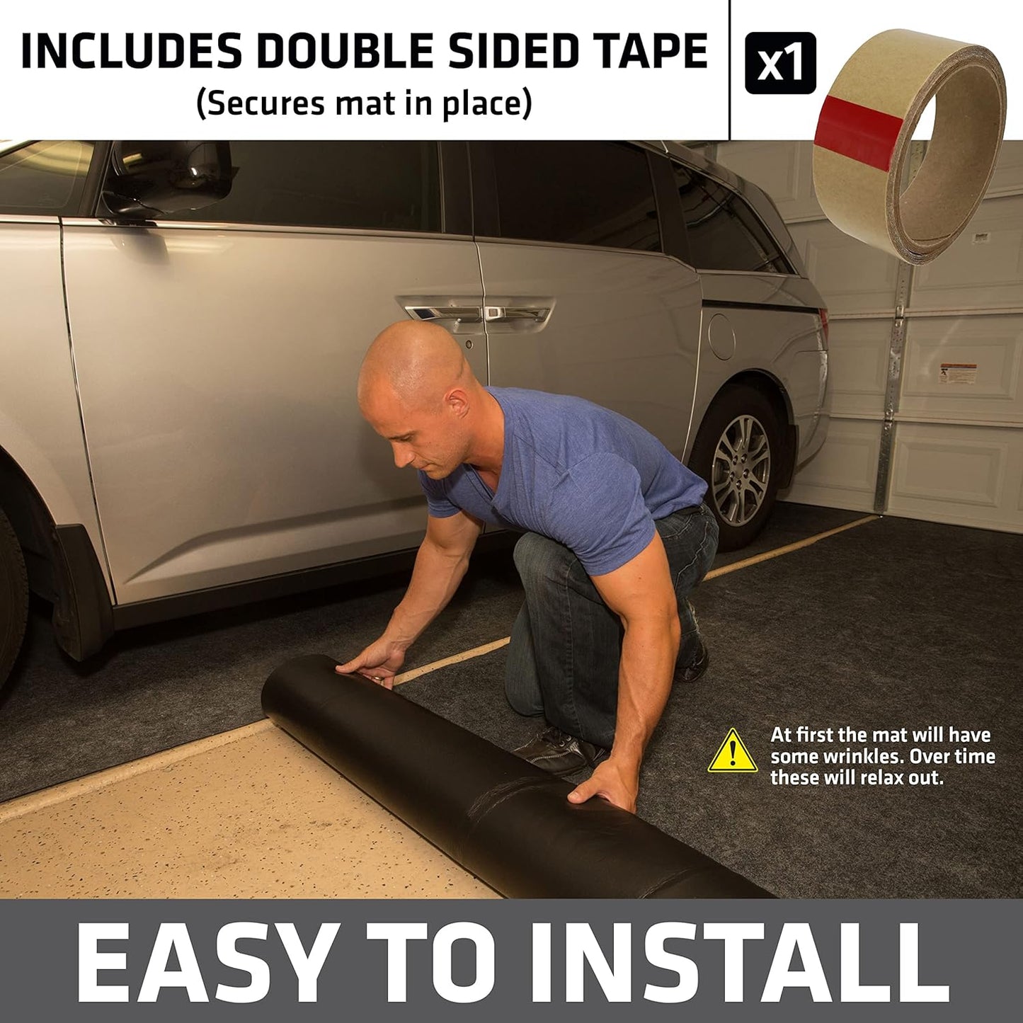 Drymate Garage Floor Mat, (17' x 7'4"), Protects Surfaces, Transforms Garage, Absorbent, Waterproof, Durable (USA Made) (Charcoal) (Includes Double Sided Tape)