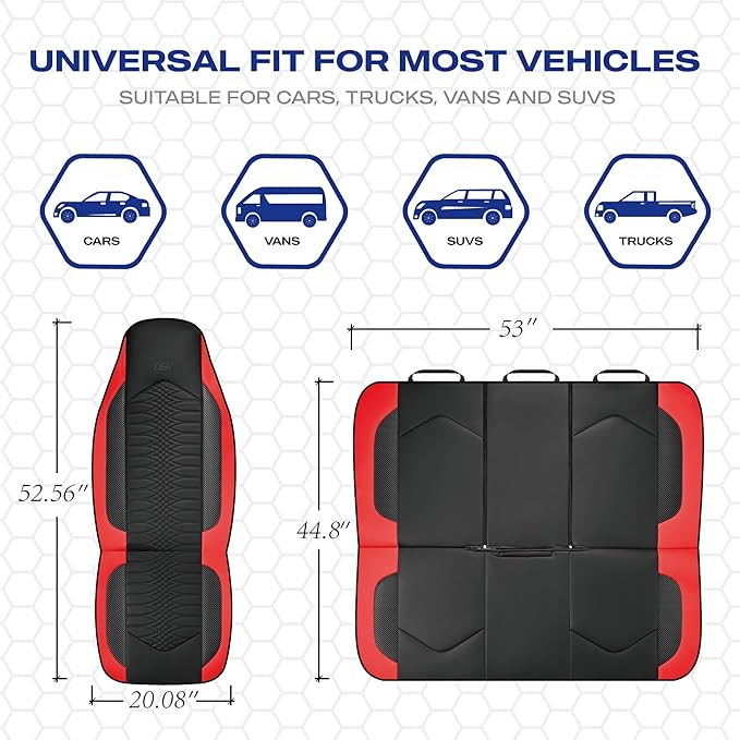 Skechers Memory Foam Car Seat Covers, Leather High Back Seat Covers Quilting Design,Waterproof Sports Car Seat Covers Full Sets,Airbag Compatible, Universal Fit for Most Cars, SUVs,Trucks,Red