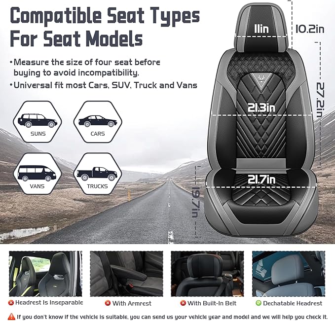 Truck Seat Covers for Ram 2500 2009-2026, Waterproof Premium Leather Full Coverage Car Seat Covers, Muscle Sport Style Auto Interior Seat Cover Sets (Front Set/Gray Black)