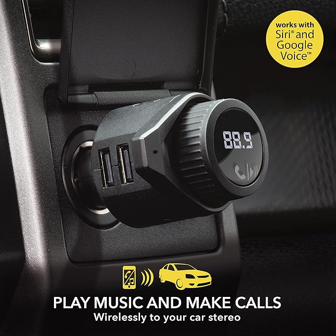 Scosche BTFM5 Bluetooth Hands-Free Car Kit with Digital FM Transmitter and Dual 12W USB Charging Ports For Vehicles