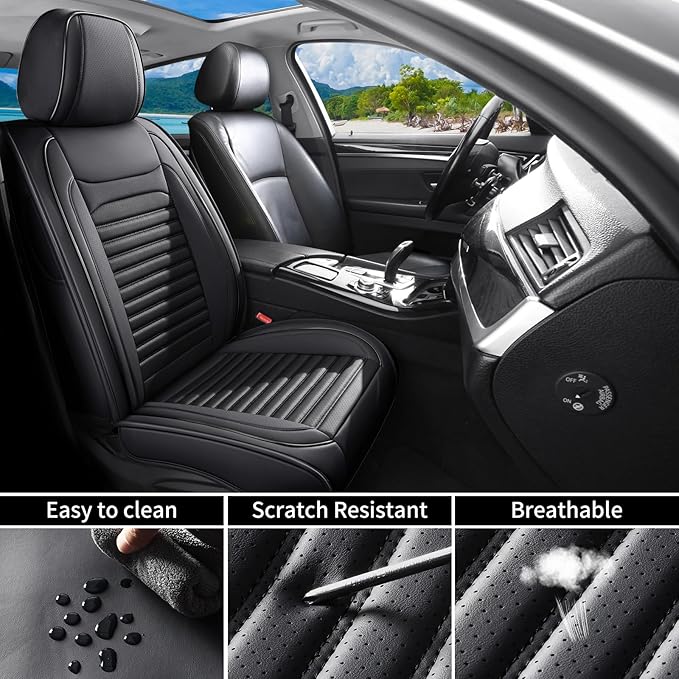 Front Seat Covers Fit for Toyota Sienna 2001-2025, Car Seat Covers Front Seats, Breathable Leather Automotive Seat Covers Front Pair Anti-Slip Seat Cover(Black, Front)