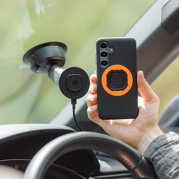 Quad Lock Heavy Duty Suction Car Phone Mount with MAG Phone Case and MAG Wireless Charging Head for iPhone 14 Plus