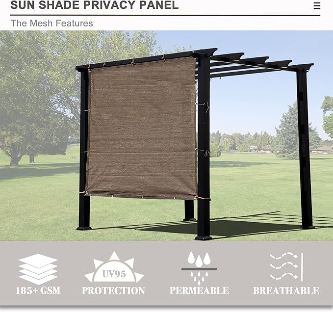 Sun Shade Privacy Panel with Grommets on 4 Sides for Patio, Awning, Window Cover, Pergola or Gazebo (Mocha Brown, 10' x 10')