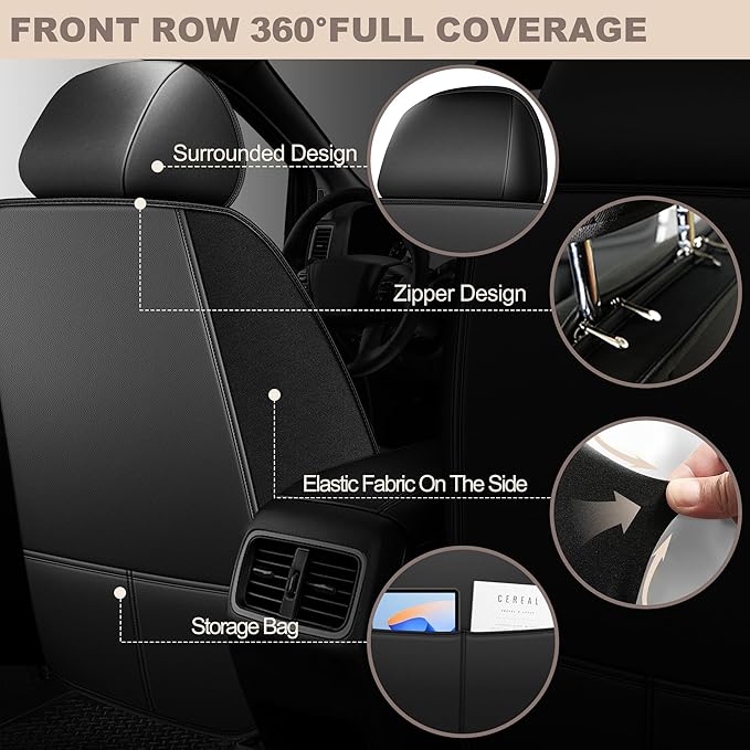 TTX LIGHTING for Toyota Corolla 2000-2019 Car Seat Covers, Breathable Ice Silk & Leather Seat Protector, Cool & Anti-Sweat for Long Driving, Airbag Compatible, 2 Front Seats (Black)