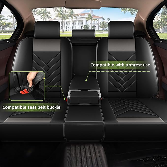 AOMSAZTO Car Seat Cover for Chevrolet Chevy Blazer 2019-2025 2026 Full Set, Leather Car Seat Protector Waterproof, Non Slip Car Seat Cushion, Interior Seat Covers Automotive Accessories - Black&Grey