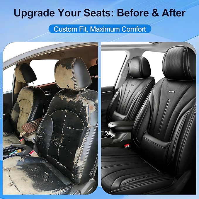 Fit Sonic Car Seat Covers for Select Chevrolet/Chevy Sonic 2012-2020 - Premium Full Coverage Leather, Airbag Compatible, Waterproof & All Weather Seat Cushion Protector, Full Set, Black
