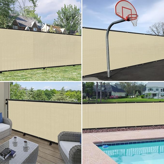 Windscreen4less Privacy Fence Screen Heavy Duty Windscreen Fencing Mesh Fabric Shade Net Cover with Brass Grommtes for Outdoor Wall Garden Yard Pool Deck, 8'x53' Beige