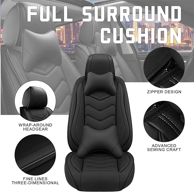 CTDS Car Seat Covers for Honda Civic 2000-2026, Stylish Sport Seat Cover, Premium Nappa Leather Car Seat Cover. Automobile Seat Covers Sets.(Luxury 5 Seats/Pure Black)