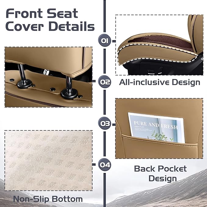 Truck Seat Covers for Ram 2500 2009-2026, Waterproof Premium Leather Full Coverage Car Seat Cover, Muscle Sport Style Auto Interior Seat Cover Sets (Front Set/Brown Coffee)