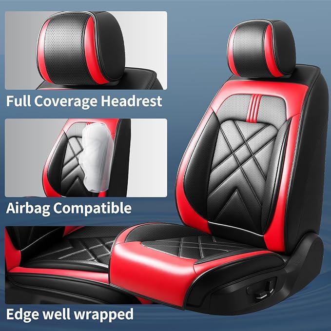 CX-5 Seat Covers Custom Fit for Mazda CX-5 2013-2025 2026, Full Coverage Leather Waterproof Breathable Seat Covers, Automotive Seat Protectors, Airbag Compatible(Full Set Seats, Red & Black)