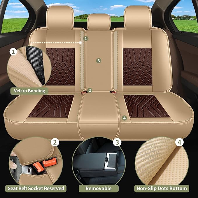 Breathable Car Seat Covers for Mazda CX5 CX-5 2026 2025 2024 2023 2022 2021 2020 2019 2018 2017 2016 2015 2014 2013, Perforated Leather Full Set 5 Seats, for Mazda CX5 CX-5 Accessories (Beige&Brown)