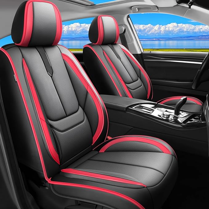 Fit Ioniq Car Seat Covers for Hyundai Ioniq 2017-2024 2025 2026 -Upgraded Premium Waterproof & Breathable Leather,Airbag Compatible,All-Weather Seat Cushion Protector,Full Set,Black-Red
