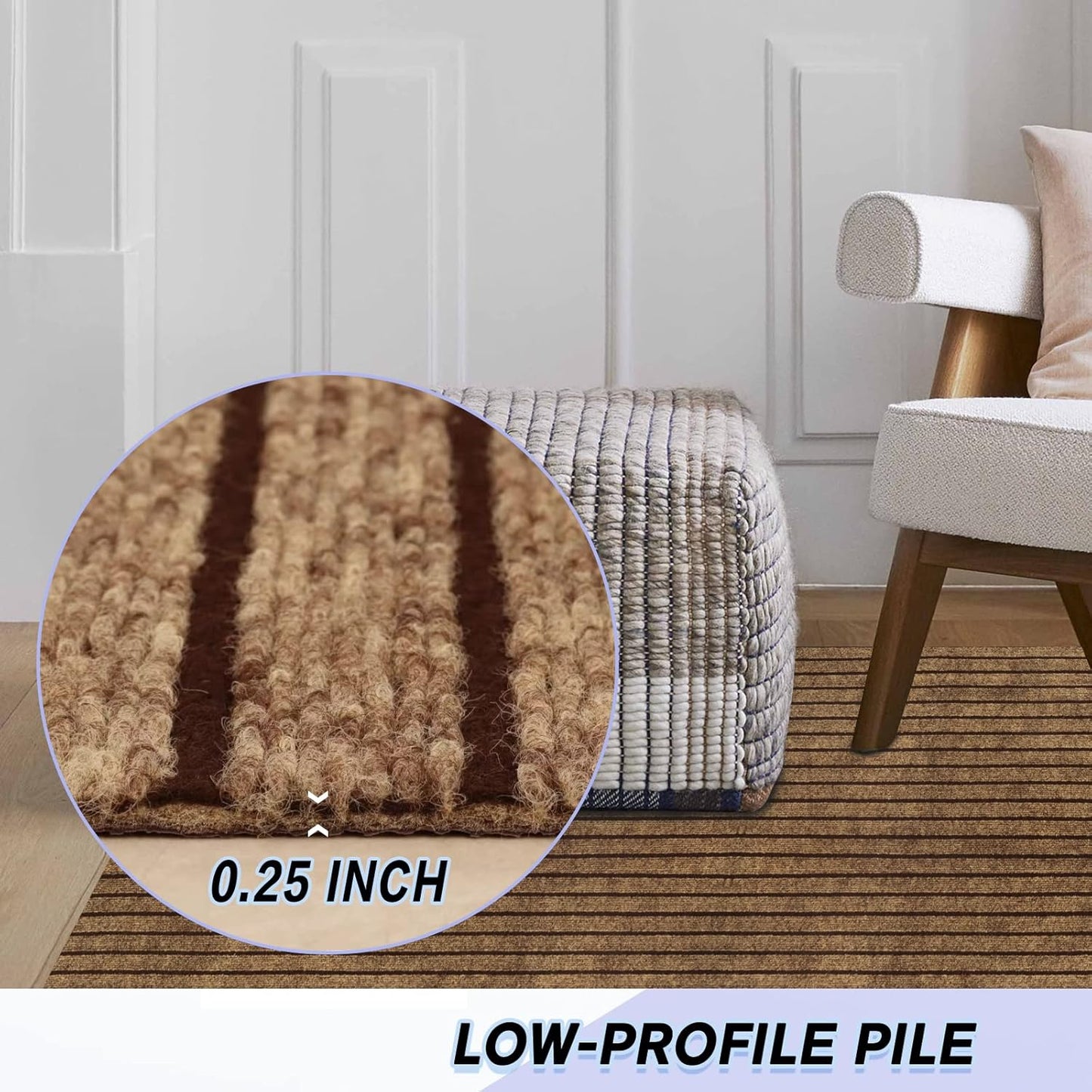 Custom Size Backed Non-Slip Area Rugs Runner, Easy Clean, Waterproof Runner Rugs for Hallway Entryway, Kitchen, Laundry, 4FT x 59FT, Brown Stripe