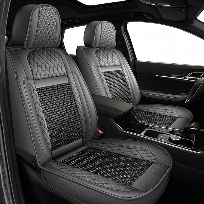 TTX LIGHTING for Kia Sportage 2009-2026 Car Seat Covers, Breathable Ice Silk & Leather Seat Protector, Cool & Anti-Sweat for Long Driving, Airbag Compatible, 2 Front Seats (Black&Gray)