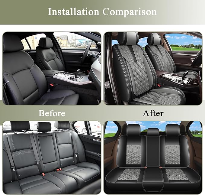 Full Set Car Seat Covers for Nissan Juke S/SV/SL 2011-2017: Breathable Perforated Leather Seat Cover (Black&Grey)