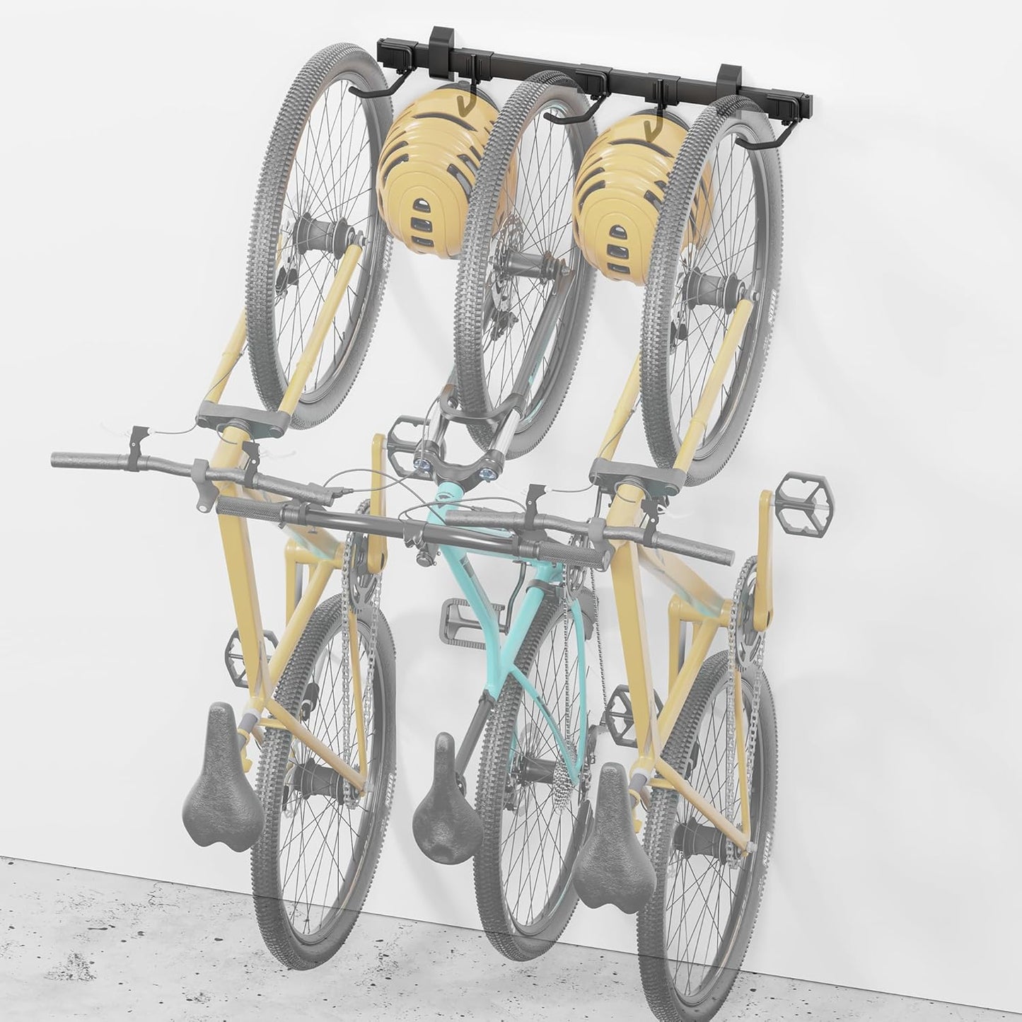 monTEK Enhanced Bike Storage Rack, Adjustable 3-Bike and 2-Helmet Hangers for Indoor Bike Storage, Customizable for Various Bike Sizes, Heavy-Duty Steel Bike Wall Mount, Max Load 209lbs, 32-in