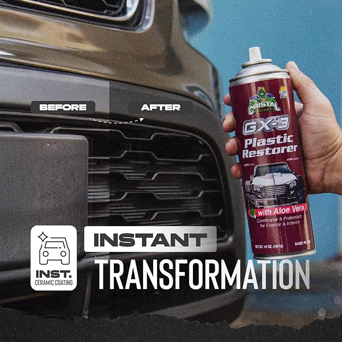 GX-3 Plastic Restorer – Black Plastic Restorer for Cars & Automotive Trim Restorer – Interior Car Cleaner & Exterior Faded Plastic, Vinyl & Rubber Renewer with Aloe Vera 12PK (14 fl oz)