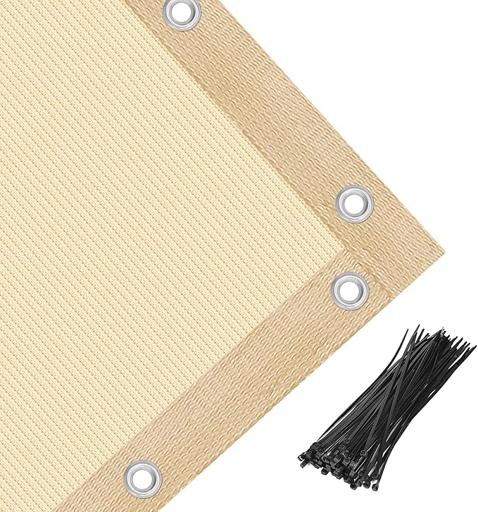 Amagenix 90% Pergola Shade Cover 5' X 11' Sun Shade Cloth with Grommets for Outdoor Garden Patio Porch, Commercial Grade 200 GSM - Cable Zip Ties Included (We Customized) GN108, Wheat