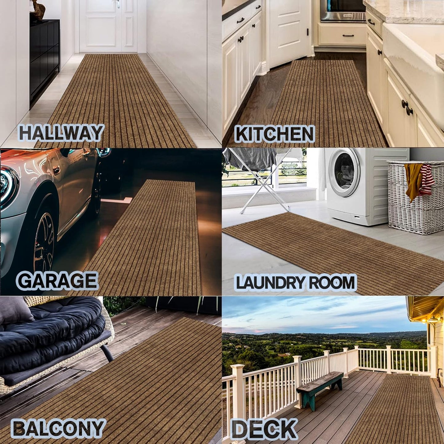 Custom Size Backed Non-Slip Area Rugs Runner, Easy Clean, Waterproof Runner Rugs for Hallway Entryway, Kitchen, Laundry, 2FT x 13FT, Brown Stripe