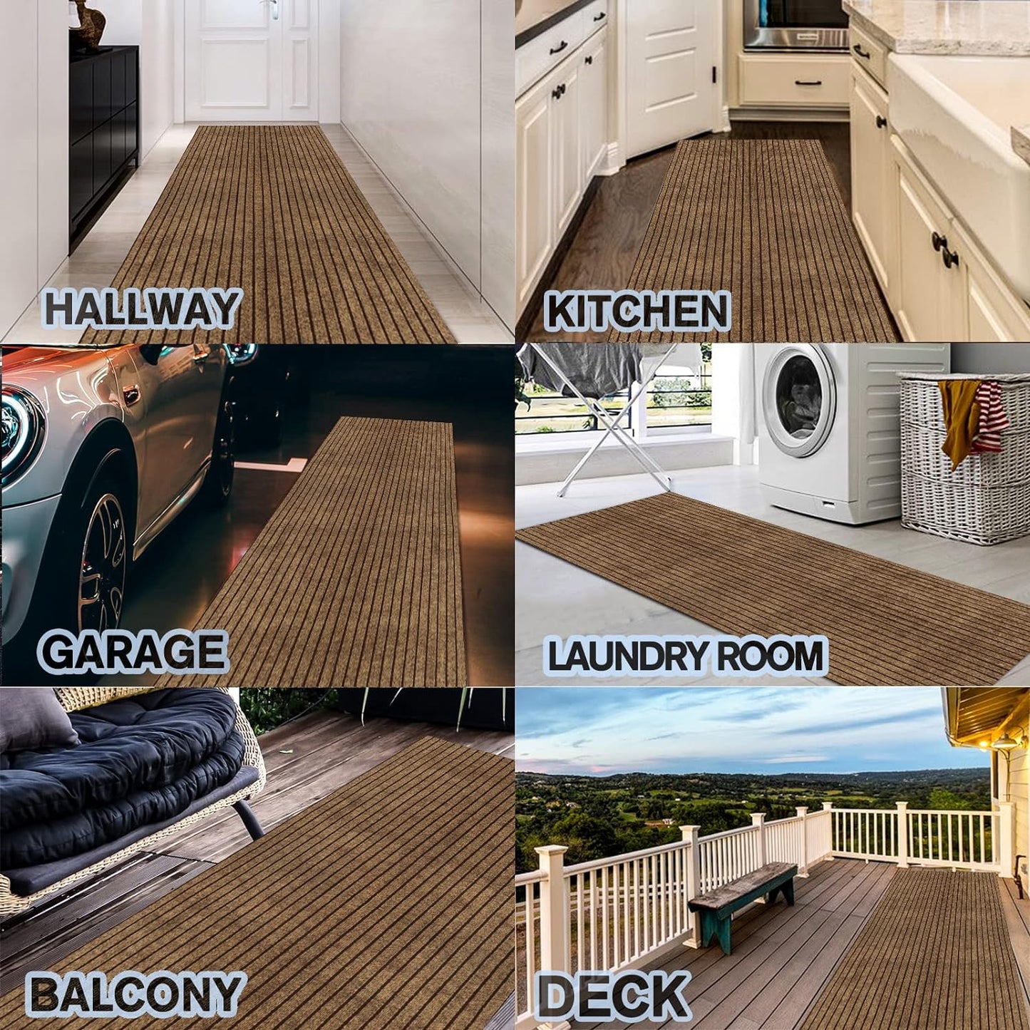Custom Size Backed Non-Slip Area Rugs Runner, Easy Clean, Waterproof Runner Rugs for Hallway Entryway, Kitchen, Laundry, 2FT x 55FT, Brown Stripe