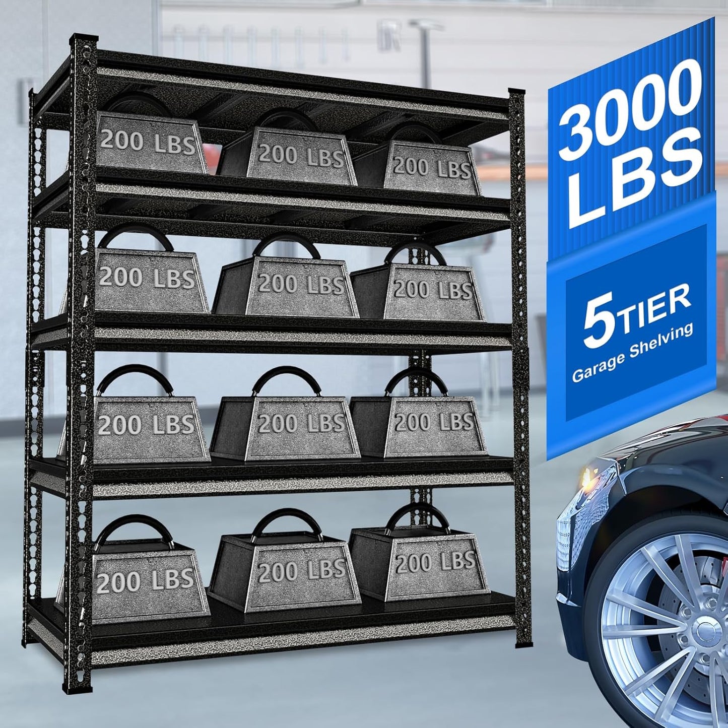 Garage Shelving Heavy Duty 3000LBS Loads, 48" W Adjustable Garage Storage Shelves, 5-Tier Metal Shelving Units and Storage, Industrial Utility Shelf, 48" Wx24 Dx78 H,Silver