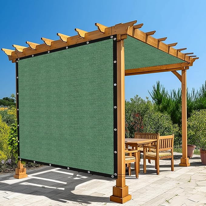 Amagenix 90% Pergola Shade Cover 7' X 10' Sun Shade Cloth with Grommets for Outdoor Garden Patio Porch, Commercial Grade 200 GSM - Cable Zip Ties Included (We Customized) GN108, Green