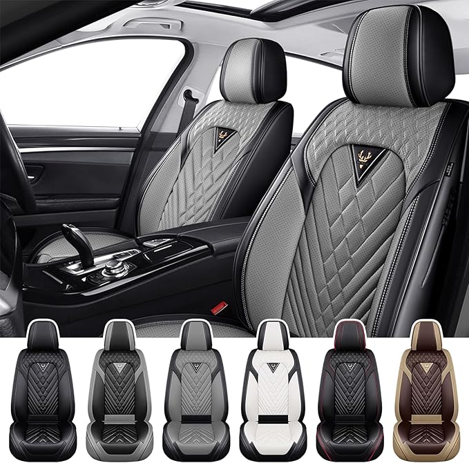 Truck Seat Covers for Ram 2500 2009-2026, Waterproof Premium Leather Full Coverage Car Seat Covers, Muscle Sport Style Auto Interior Seat Cover Sets (Front Set/Black Gray)