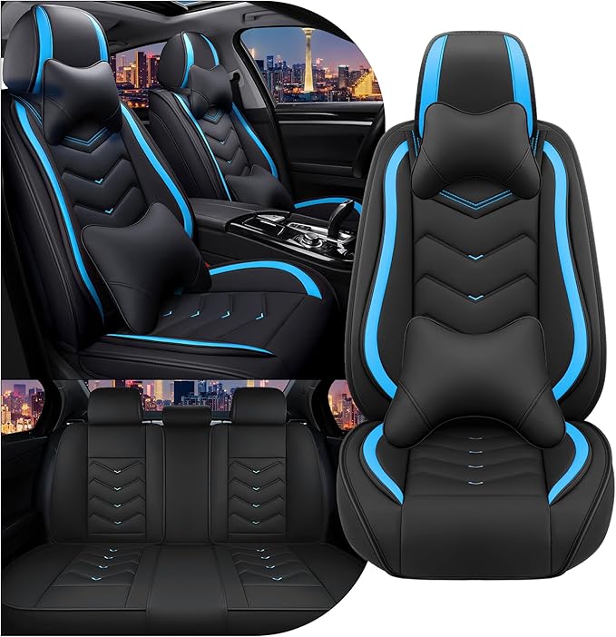 CTDS Car Seat Covers for Mazda CX-5 CX-3 CX-7 CX-9 CX-50 CX-30 CX-70 CX-90 2007-2026, Stylish Sport Seat Cover, Premium Nappa Leather Car Seat Cover.(Luxury 5 Seats/Black Blue)