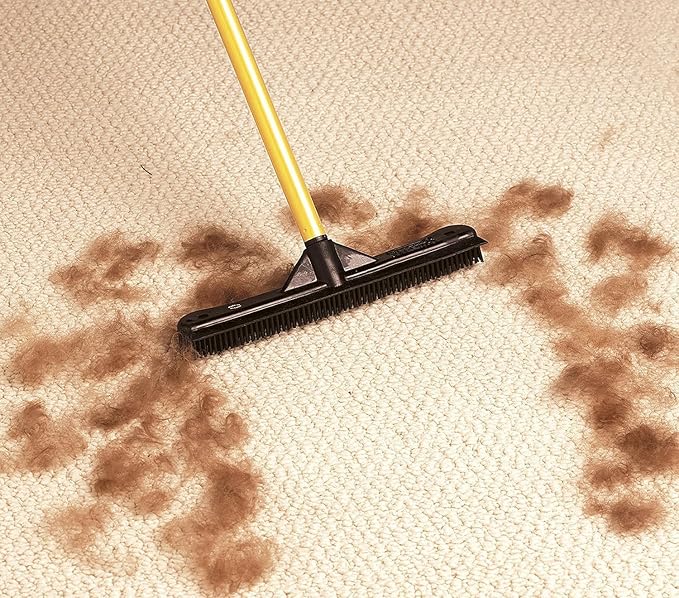 FURemover Original Pet Hair Rubber Broom with Squeegee, with 58” Telescopic Handle for Carpet, Tile and Hardwood and Handheld Lint Brush Combo