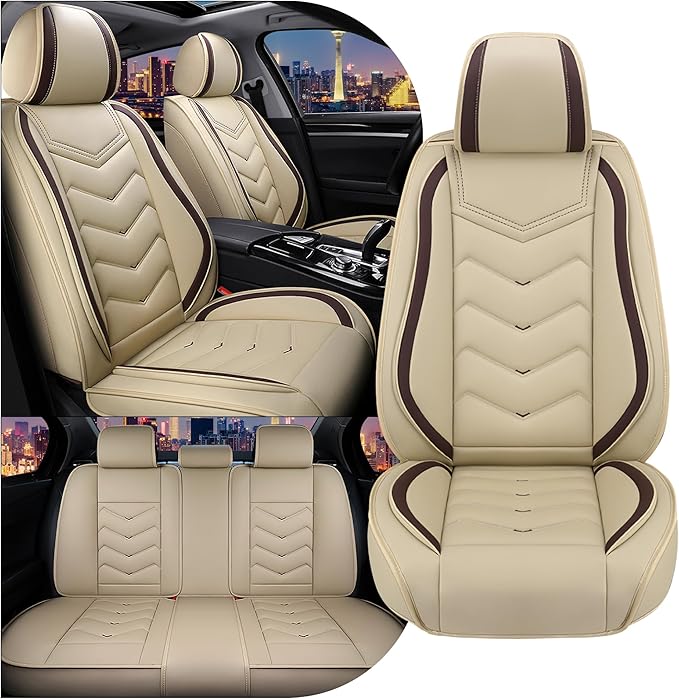 CTDS Car Seat Covers for Honda Civic 2000-2026, Stylish Sport Seat Cover, Premium Nappa Leather Car Seat Cover. Automobile Seat Covers Sets.(Standard 5 Seats/Beige)
