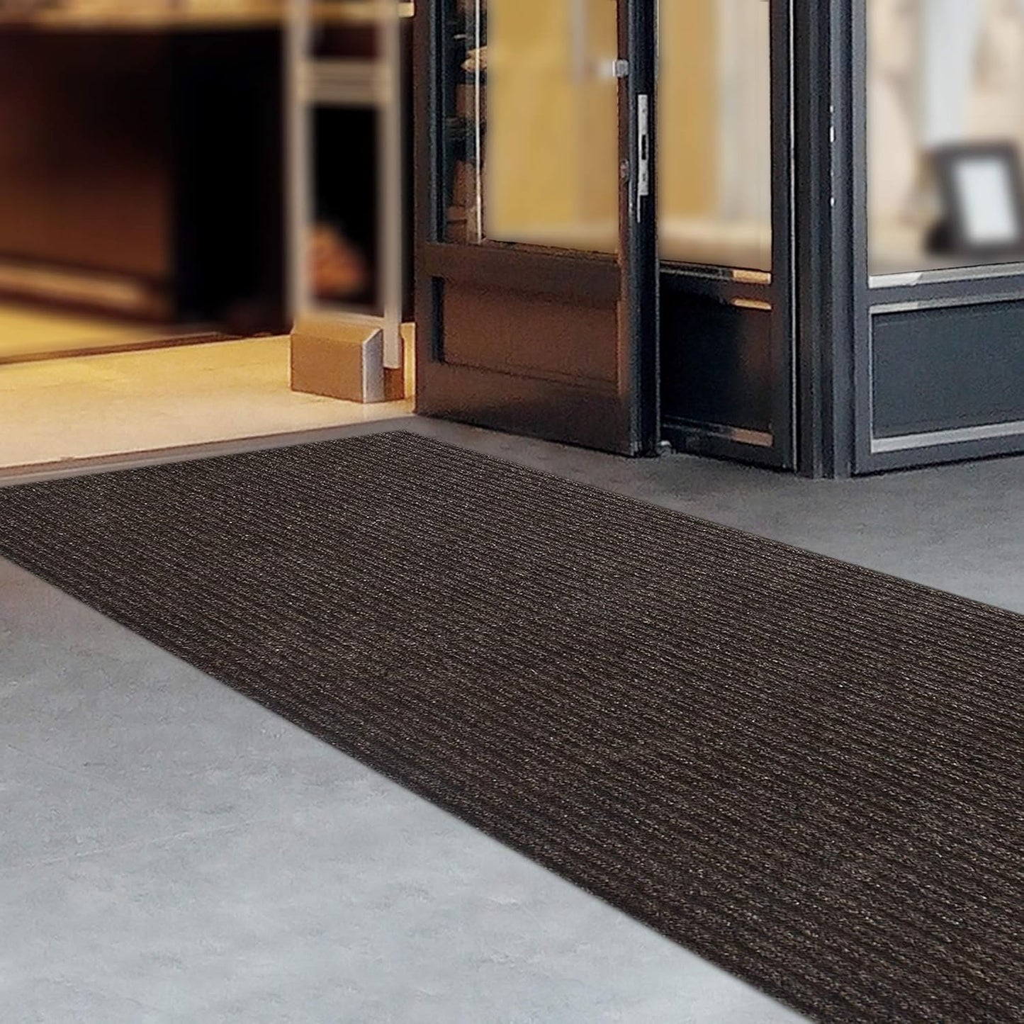 iCustomRug Spartan Weather Warrior Indoor/Outdoor Utility Ribbed Carpet Runner with Non-Slip Thermoplastic Rubber Backing, 3ft X 72ft in Brown