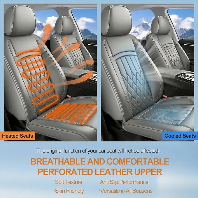 Fit TLX Car Seat Covers for Acura TLX 2014-2025 2026 - Premium Leather, Waterproof, All-Weather, Airbag Compatible, Anti-Slip, Breathable, Easy Install, Seat Protectors, Full Set, Gray