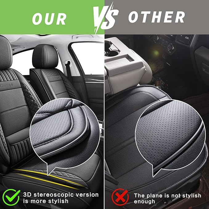 Chezope Car Seat Covers Full Set, Pink Leather Seat Covers, Breathable Front and Back Car Seat Protectors, Wear-Resistant Seat Covers Universal Fit for Most Cars SUV Truck (Pink-Stripes-A, Full Set)
