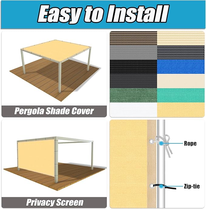 Amagenix 90% Shade Fabric 17'X 20' Sand Sun Shade Cloth with Grommets for Pergola Replacement Shade Cover Canopy, Heavy Duty, Cable Zip Ties Included (We Customized)