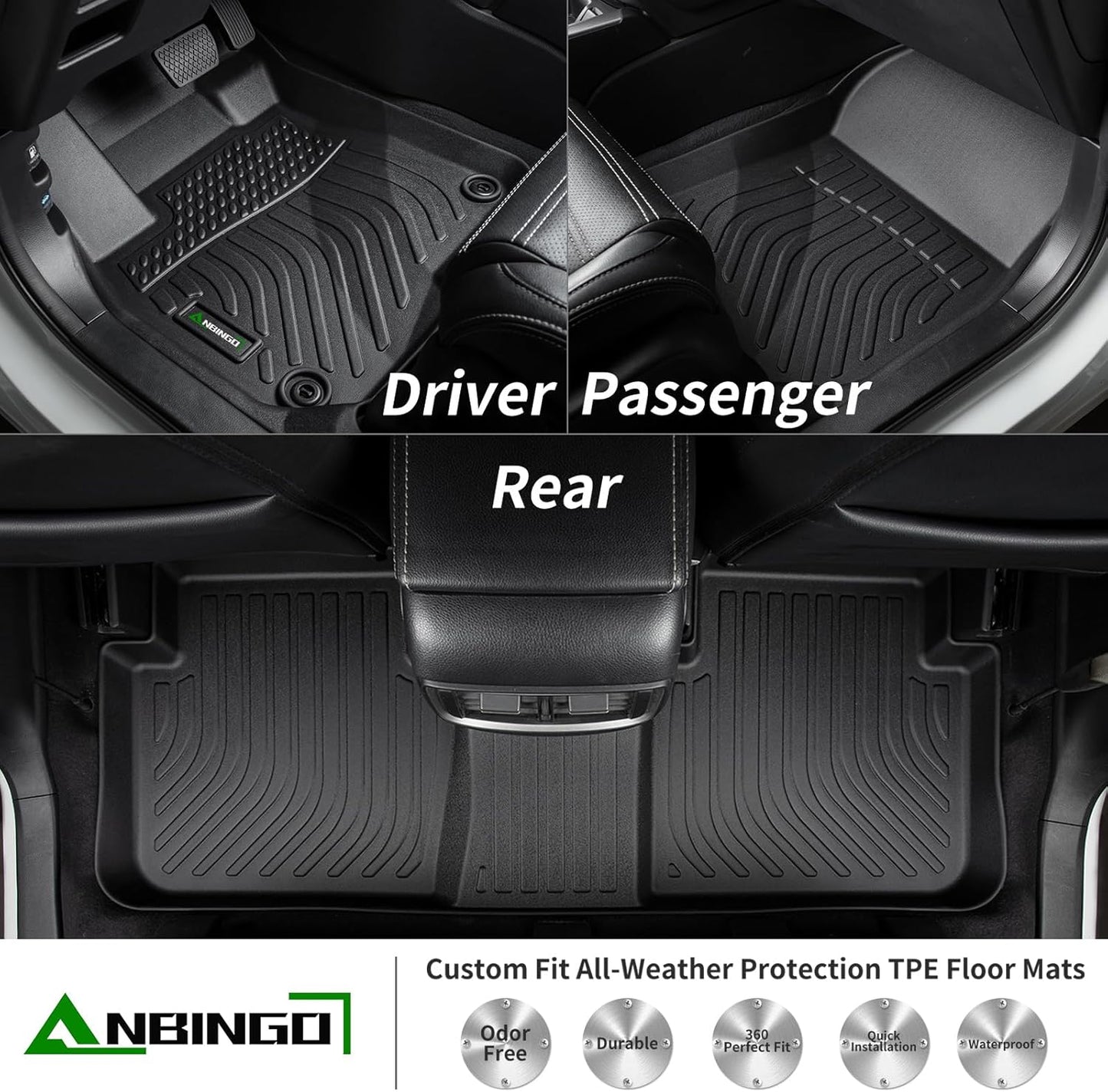 ANBINGO®-Floor Mats & Cargo Liner for 2022-2026 Toyota Corolla Cross FWD & Hybrid AWD (Not for Fuel AWD),1st 2nd Row with Trunk Mat,TPE All Weather Waterproof Corolla Cross Car Mats Black