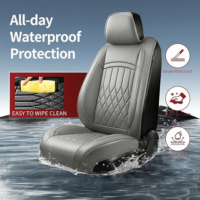Fit TL Car Seat Covers for Acura TL 2004-2014 - Premium Leather, Waterproof, All-Weather, Airbag Compatible, Anti-Slip, Breathable, Easy Install, Seat Protectors, Full Set, Gray