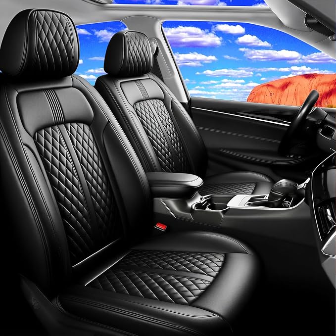 Fit CX-7 Car Seat Covers (Front Pair) for Select Mazda CX7 2006-2012, Premium Full Coverage Leather, Airbag Compatible, Waterproof All Weather Breathable Seat Protector, Black