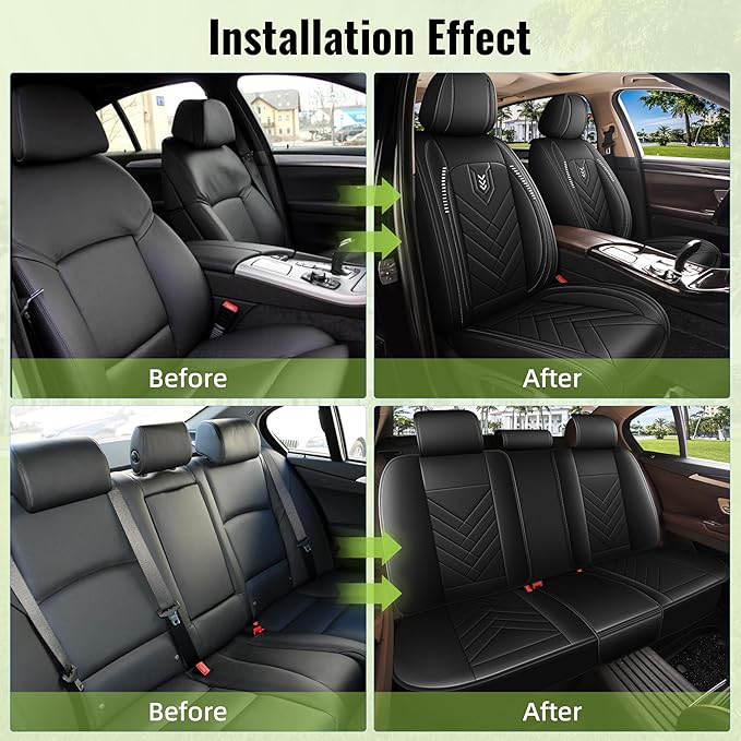AOMSAZTO Seat Covers for Chevrolet Chevy Malibu 2009-2026 Full Set - Waterproof Faux Leather Car Seat Protector Scratch Resistent Car Seat Cushion Interior Seat Cover Automotive Accessories (Black)