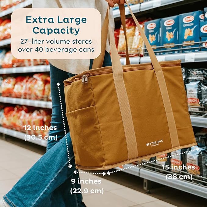 Nook Theory Reusable Insulated Grocery Bag - Leak Proof, X Large Cooler Bag - Insulated Shopping Bags for Groceries - Travel Cooler Bag for Frozen and Hot Food with Zippered Top (Sage)