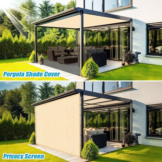 Amagenix 90% Sun Shade Cloth with Grommets, 8' x 10' Pergola Replacement Shade Cover Canopy Privacy Screen for Outdoor Patio Garden, Wheat (We Customized)