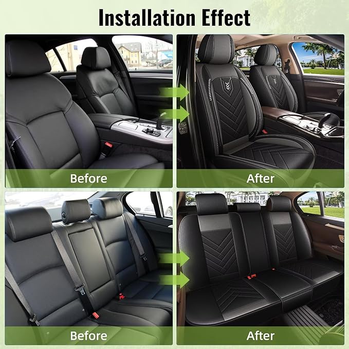 AOMSAZTO Car Seat Covers Fit for Kia Forte 2010-2025 2026 Full Set Premium Seat Covers Waterproof Leather Automotive Seat Cushion Protector Compatible with Airbag(5 Seats,Grey)