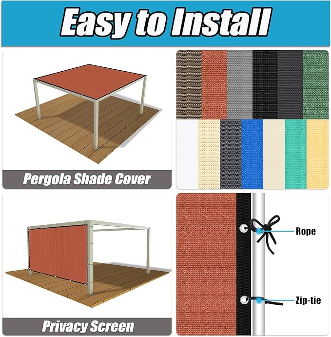 Amagenix 90% Pergola Shade Cover 8' X 11' Sun Shade Cloth with Grommets for Outdoor Garden Patio Porch, Commercial Grade 200 GSM - Cable Zip Ties Included (We Customized) GN108, Rust Red