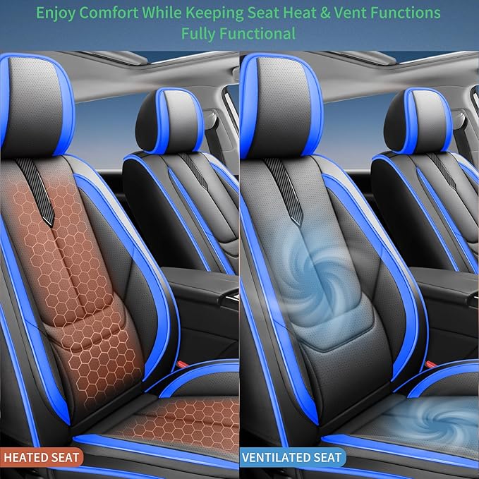 Fit Avalon Car Seat Covers for Toyota Avalon 2001-2024 2025 2026 -Upgraded Premium Waterproof & Breathable Leather,Airbag Compatible,All-Weather Seat Cushion Protector,Full Set,Black-Blue