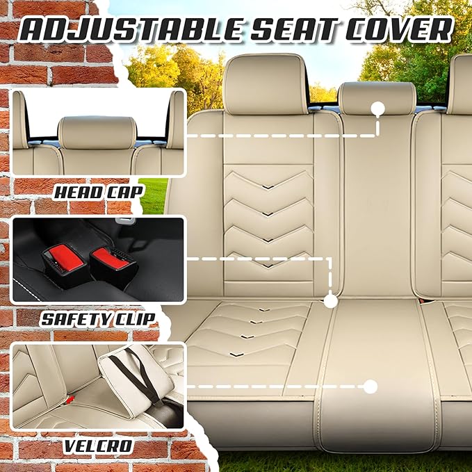 Car Seat Covers for Mitsubishi Outlander 2003-2026, Premium Nappa Leather Car Seat Cover, Stylish Sport Seat Covers， Automobile Seat Cover Sets.(Luxury 2 Seats/Beige)